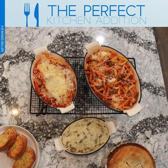 Alt view image 3 of 6 - Lot45 Enameled Cast Iron Baking Pan Set - 3pk Oval Shaped Glazed Oven Dish Casserole Cookware for Lasagna and Hotdish