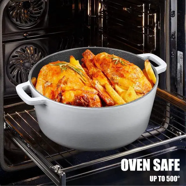 Alt view image 3 of 6 - 5.5 Quart Enameled Cast Iron Dutch Oven, 2-In-1 Enamel Dutch Oven Pot with Skillet Lid for Grill, Stovetop, Induction (Gradient Grey)