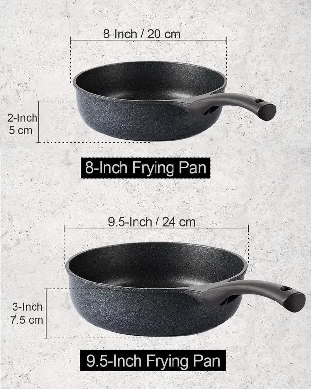 Alt view image 2 of 7 - Cook N Home Marble Nonstick Cookware Saute Fry, 8" and 9.5-Inch Skillet Pans, Black