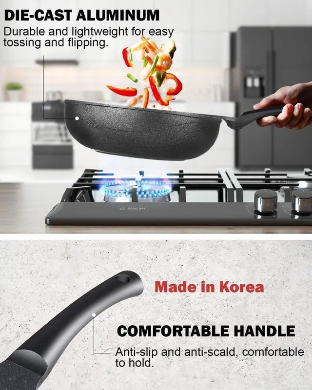 Alt view image 5 of 7 - Cook N Home Marble Nonstick Cookware Saute Fry, 8" and 9.5-Inch Skillet Pans, Black
