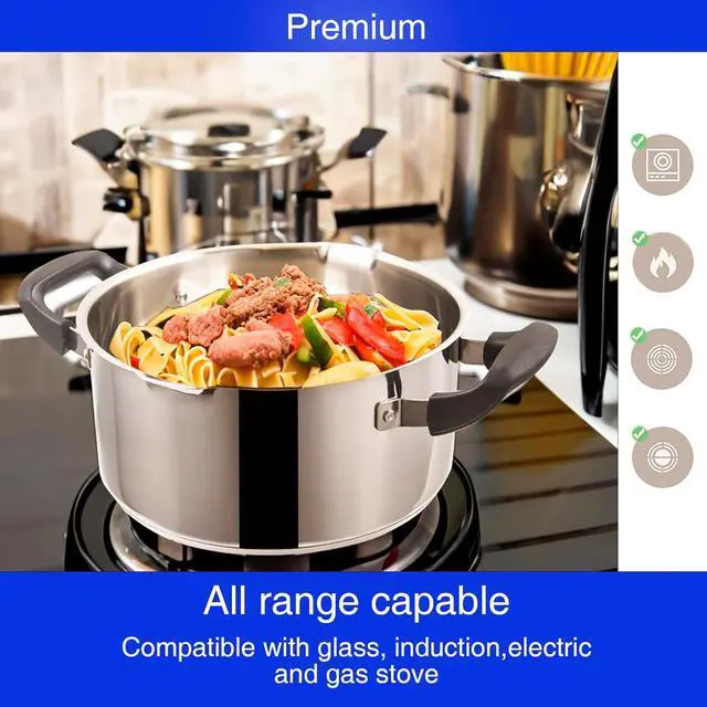 Alt view image 5 of 6 - Stainless Steel Cookware Pasta Pot by Cyrder 3 Quart, Strainer in Glass Lid, Two Side Spouts, Capsule Bottom Stock Pot, Durable & dishwasher safe