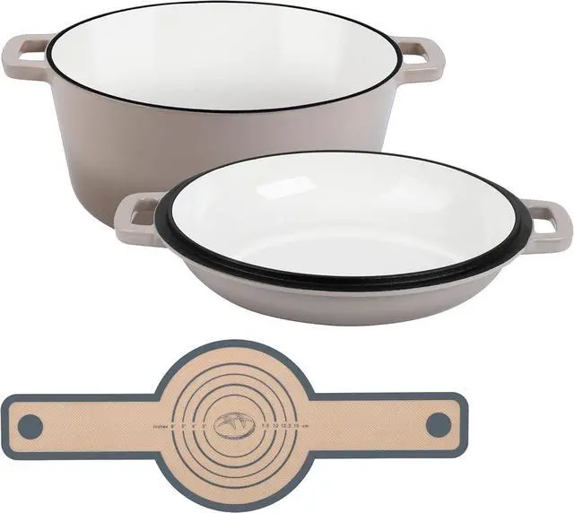 Main image of E-far 5 Quart Enameled Cast Iron Dutch Oven, 2 in 1 Dutch Oven Pot with Skillet Lid and Silicone Bread Sling, Ideal for Bread Baking, Cooking, Stewing, Frying, Induction & Oven Safe - Khaki