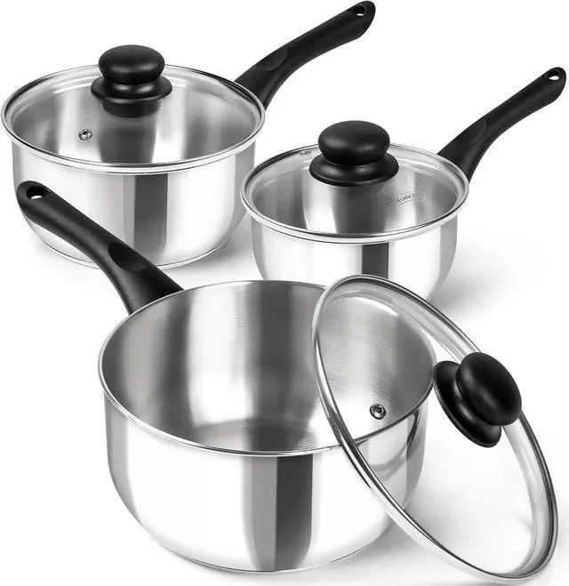 Main image of MICHELANGELO Stainless Steel Saucepan with Lid 6pcs, Triply Base Stainless Steel Pot Set, Saucepan Set with Bakelite Handle - 1QT & 2QT & 3QT