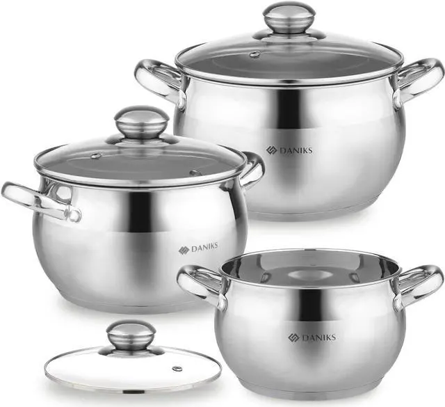 Main image of Daniks Classic 6-Piece Stainless Steel Induction Cookware Set  Dishwasher Safe Pots with Lids, Measuring Scale, Silver