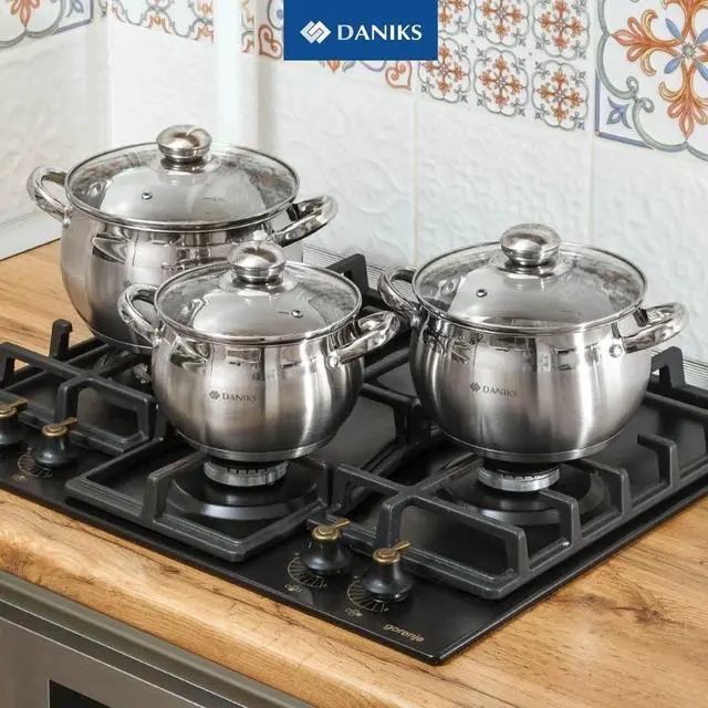 Alt view image 3 of 7 - Daniks Classic 6-Piece Stainless Steel Induction Cookware Set  Dishwasher Safe Pots with Lids, Measuring Scale, Silver