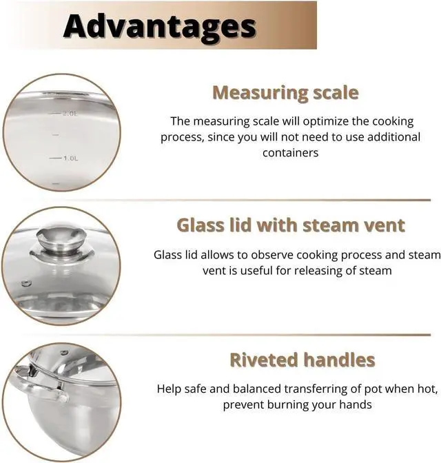 Alt view image 4 of 7 - Daniks Classic 6-Piece Stainless Steel Induction Cookware Set  Dishwasher Safe Pots with Lids, Measuring Scale, Silver