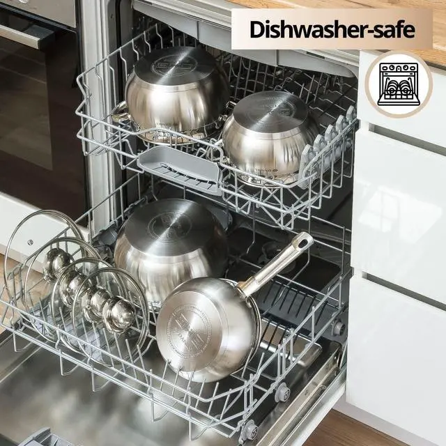 Alt view image 6 of 7 - Daniks Classic 6-Piece Stainless Steel Induction Cookware Set  Dishwasher Safe Pots with Lids, Measuring Scale, Silver