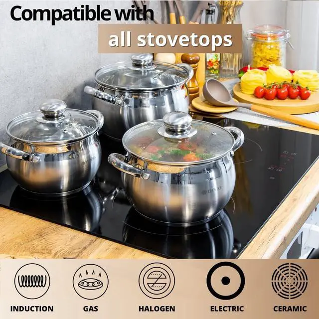 Alt view image 5 of 7 - Daniks Classic 6-Piece Stainless Steel Induction Cookware Set  Dishwasher Safe Pots with Lids, Measuring Scale, Silver