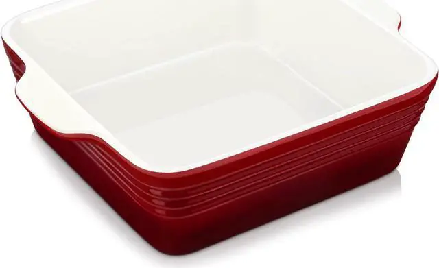 Main image of LOVECASA 8x8 inch Baking Pan, 2 Quart Square Cake Pan Baking Dish for Oven, Stoneware Brownie Pan Non-Stick, Casserole Baking Pan with Handle,Ceramic Bread Pans for Baking, Red