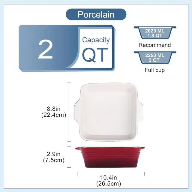 Alt view image 2 of 7 - LOVECASA 8x8 inch Baking Pan, 2 Quart Square Cake Pan Baking Dish for Oven, Stoneware Brownie Pan Non-Stick, Casserole Baking Pan with Handle,Ceramic Bread Pans for Baking, Red