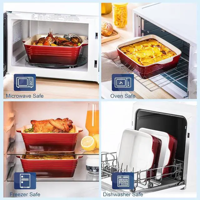 Alt view image 5 of 7 - LOVECASA 8x8 inch Baking Pan, 2 Quart Square Cake Pan Baking Dish for Oven, Stoneware Brownie Pan Non-Stick, Casserole Baking Pan with Handle,Ceramic Bread Pans for Baking, Red