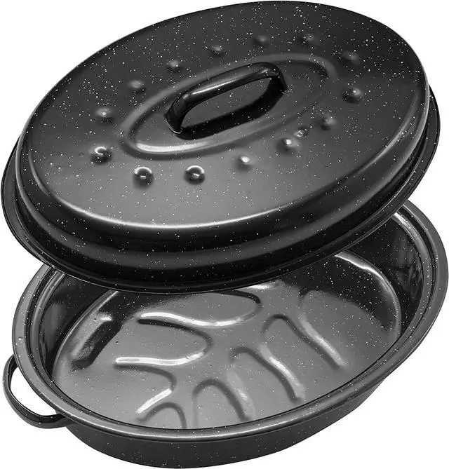 Alt view image 2 of 5 - Granite Roasting Pans, Black (15" Oval Roaster Pan With Lid)