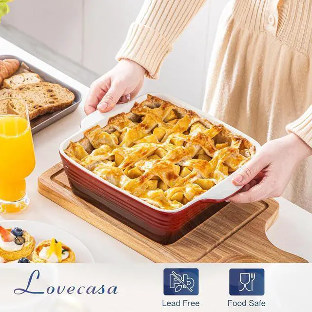 Alt view image 4 of 7 - LOVECASA 8x8 inch Baking Pan, 2 Quart Square Cake Pan Baking Dish for Oven, Stoneware Brownie Pan Non-Stick, Casserole Baking Pan with Handle,Ceramic Bread Pans for Baking, Red