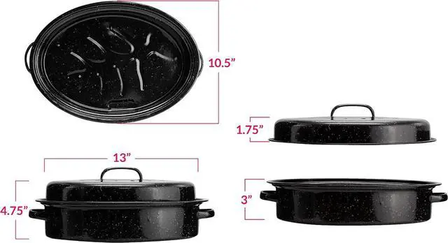 Alt view image 5 of 5 - Granite Roasting Pans, Black (15" Oval Roaster Pan With Lid)