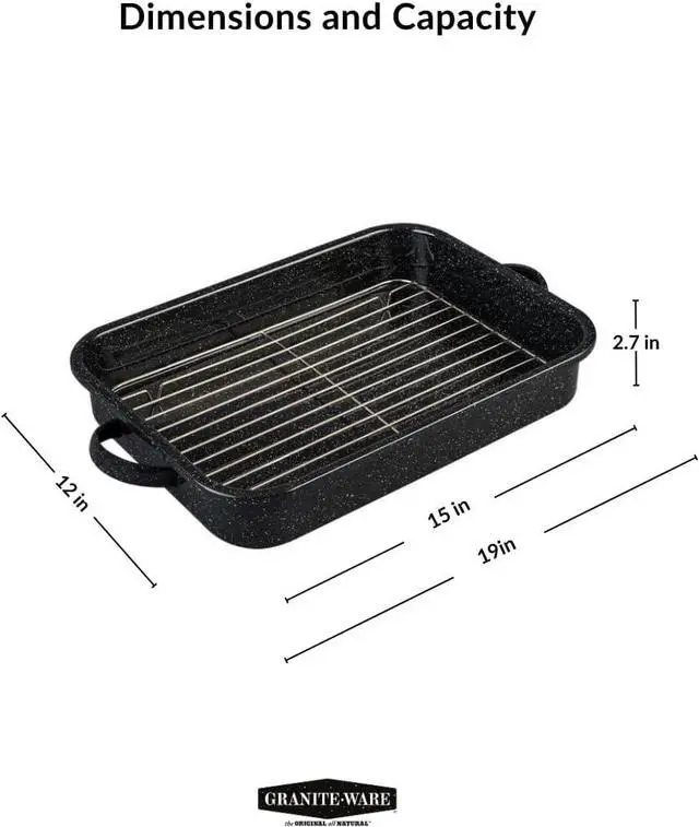 Alt view image 5 of 6 - Granite Ware Open Roasting Pan with Flat Rack (Speckled Black) - Accommodates up to 25 lb poultry or roast.