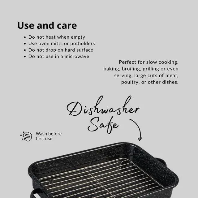 Alt view image 6 of 6 - Granite Ware Open Roasting Pan with Flat Rack (Speckled Black) - Accommodates up to 25 lb poultry or roast.