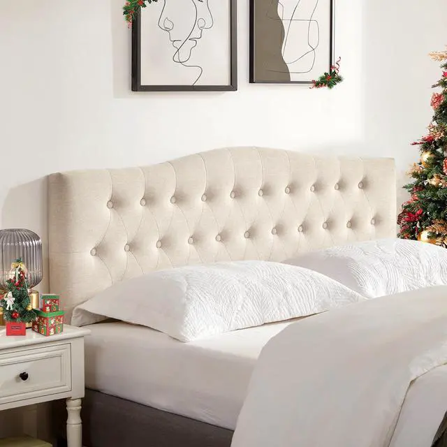 Main image of Tufted Upholstered Headboard Queen Size, Sturdy and Durable Solid Wood Bed headboard, Fabric Headboard Adjustable Height from 37 to 51, Modern Button Diamond Design Head Board, Beige