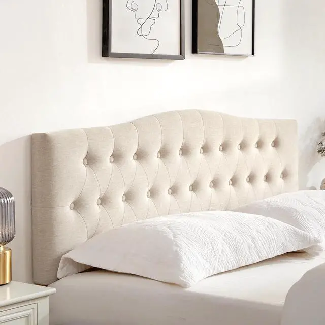 Alt view image 6 of 7 - Tufted Upholstered Headboard Queen Size, Sturdy and Durable Solid Wood Bed headboard, Fabric Headboard Adjustable Height from 37 to 51, Modern Button Diamond Design Head Board, Beige