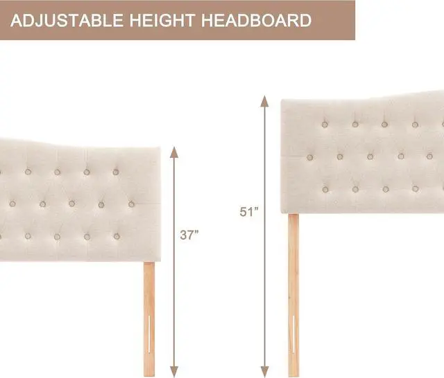 Alt view image 5 of 7 - Tufted Upholstered Headboard Queen Size, Sturdy and Durable Solid Wood Bed headboard, Fabric Headboard Adjustable Height from 37 to 51, Modern Button Diamond Design Head Board, Beige