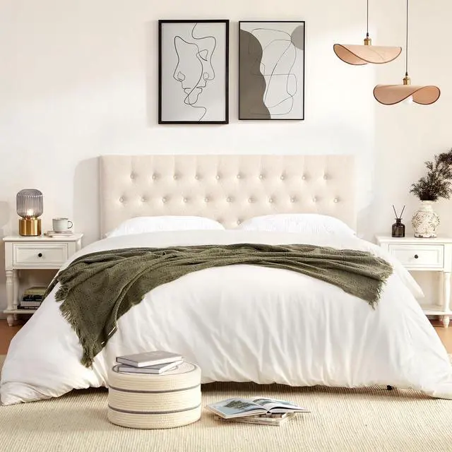 Alt view image 3 of 7 - Tufted Upholstered Headboard Queen Size, Solid Wood Head Board with Durable Metal Legs, Adjustable Height Bed headboard from 37 to 51 Fabric Headboard in Modern Button Design, Beige