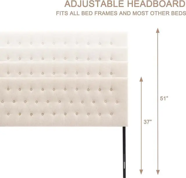Alt view image 5 of 7 - Tufted Upholstered Headboard Queen Size, Solid Wood Head Board with Durable Metal Legs, Adjustable Height Bed headboard from 37 to 51 Fabric Headboard in Modern Button Design, Beige