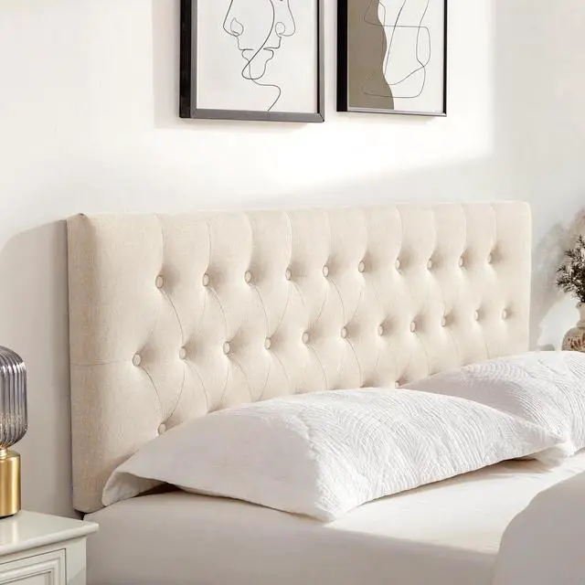 Alt view image 6 of 7 - Tufted Upholstered Headboard Queen Size, Solid Wood Head Board with Durable Metal Legs, Adjustable Height Bed headboard from 37 to 51 Fabric Headboard in Modern Button Design, Beige