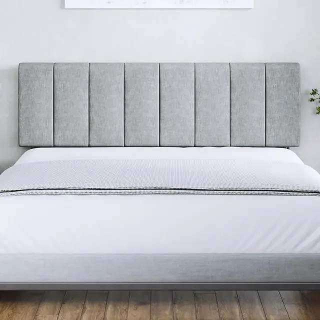 Main image of Vertical Channel-Tufted Mid-Rise Upholstered Headboard, Wall or Bed Frame Mount - Full or Queen (Gray)