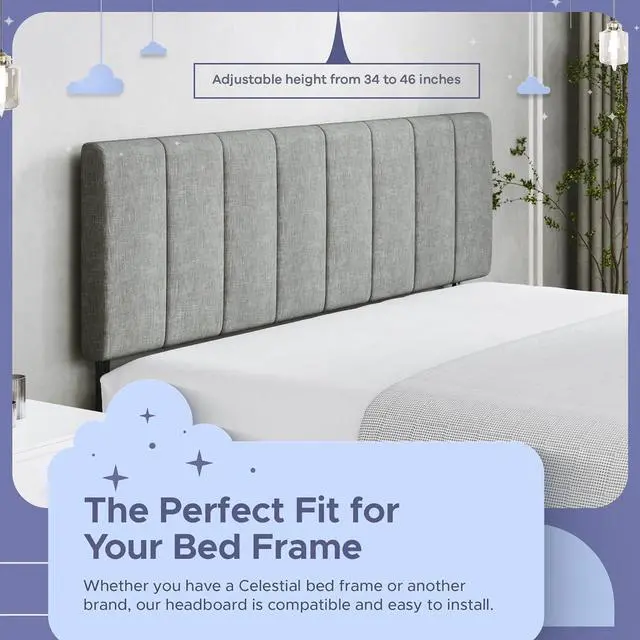 Alt view image 3 of 6 - Vertical Channel-Tufted Mid-Rise Upholstered Headboard, Wall or Bed Frame Mount - Full or Queen (Gray)