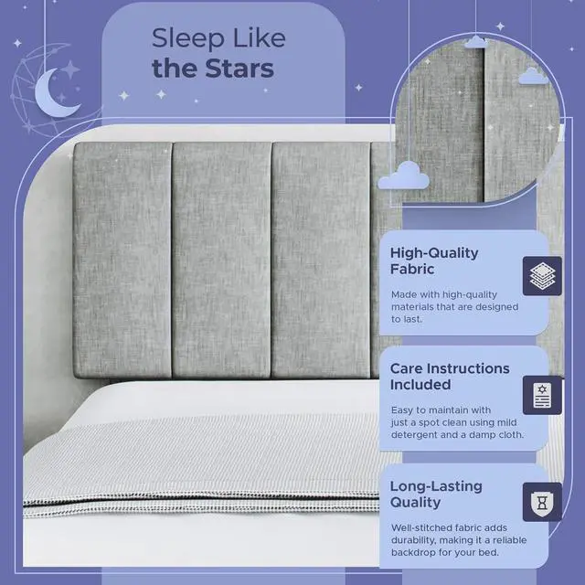 Alt view image 4 of 6 - Vertical Channel-Tufted Mid-Rise Upholstered Headboard, Wall or Bed Frame Mount - Full or Queen (Gray)