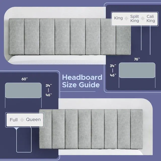 Alt view image 5 of 6 - Vertical Channel-Tufted Mid-Rise Upholstered Headboard, Wall or Bed Frame Mount - Full or Queen (Gray)