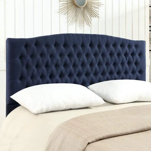 Main image of 24KF Linen Upholstered Tufted Button King Headboard and Comfortable Fashional Padded King/California King Size headboard - Navy Blue