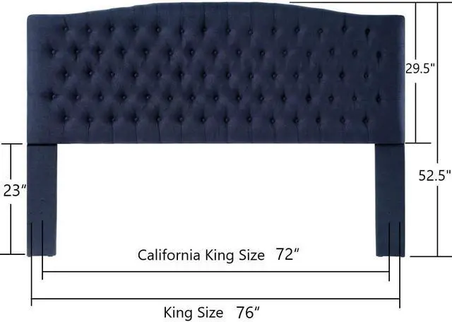 Alt view image 2 of 7 - 24KF Linen Upholstered Tufted Button King Headboard and Comfortable Fashional Padded King/California King Size headboard - Navy Blue