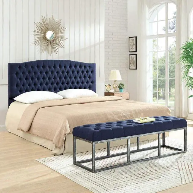 Alt view image 7 of 7 - 24KF Linen Upholstered Tufted Button King Headboard and Comfortable Fashional Padded King/California King Size headboard - Navy Blue