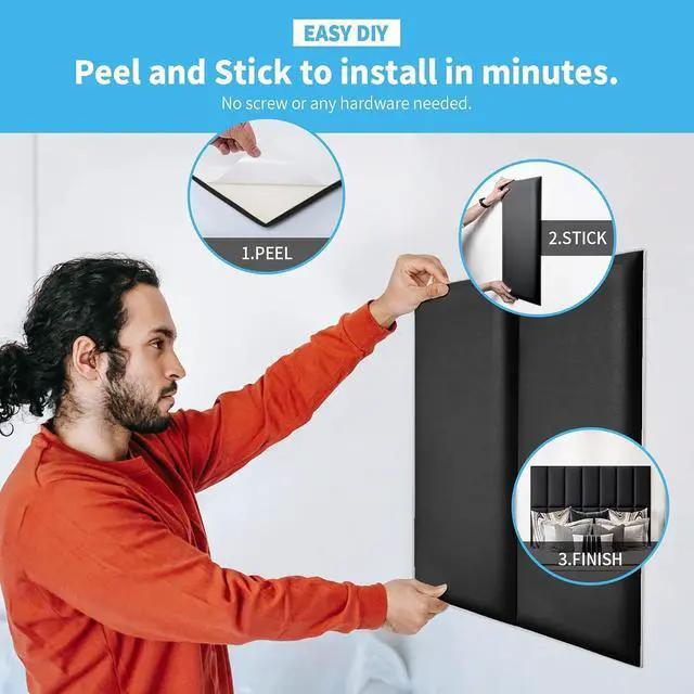 Alt view image 3 of 6 - Art3d Peel and Stick Black King Headboard, 12-Pack Upholstered Headboard for Queen, Full-Size Bed, Padded Wall Panel