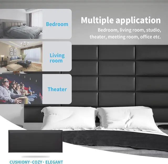 Alt view image 5 of 6 - Art3d Peel and Stick Black King Headboard, 12-Pack Upholstered Headboard for Queen, Full-Size Bed, Padded Wall Panel