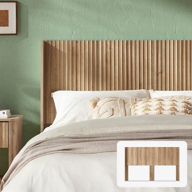 Main image of mopio Brooklyn 80.8" Headboard Only, Wood Headboard, Modern Farmhouse, Boho, Wall Mount, Fluted Panel, Wingback Design (Golden Oak, King)