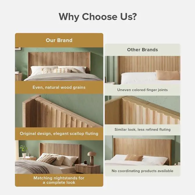 Alt view image 5 of 7 - mopio Brooklyn 80.8" Headboard Only, Wood Headboard, Modern Farmhouse, Boho, Wall Mount, Fluted Panel, Wingback Design (Golden Oak, King)