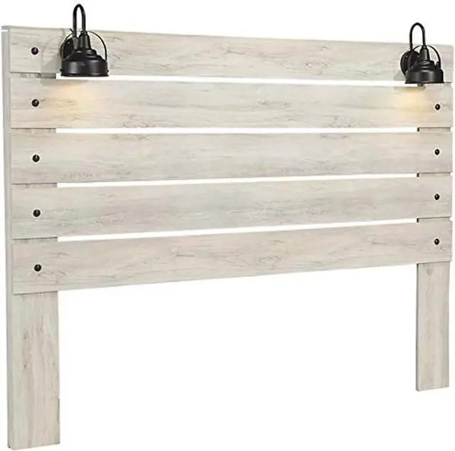 Main image of Signature Design by Ashley Cambeck Farmhouse Panel Headboard ONLY with USB Charging Stations, King, Whitewash