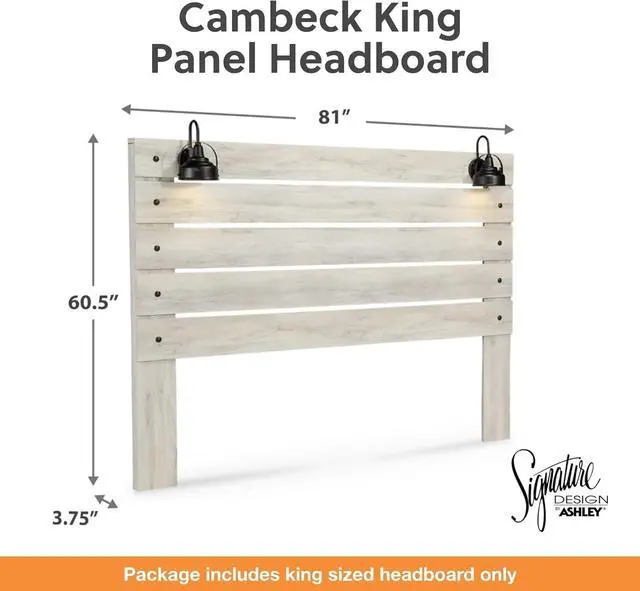 Alt view image 3 of 7 - Signature Design by Ashley Cambeck Farmhouse Panel Headboard ONLY with USB Charging Stations, King, Whitewash