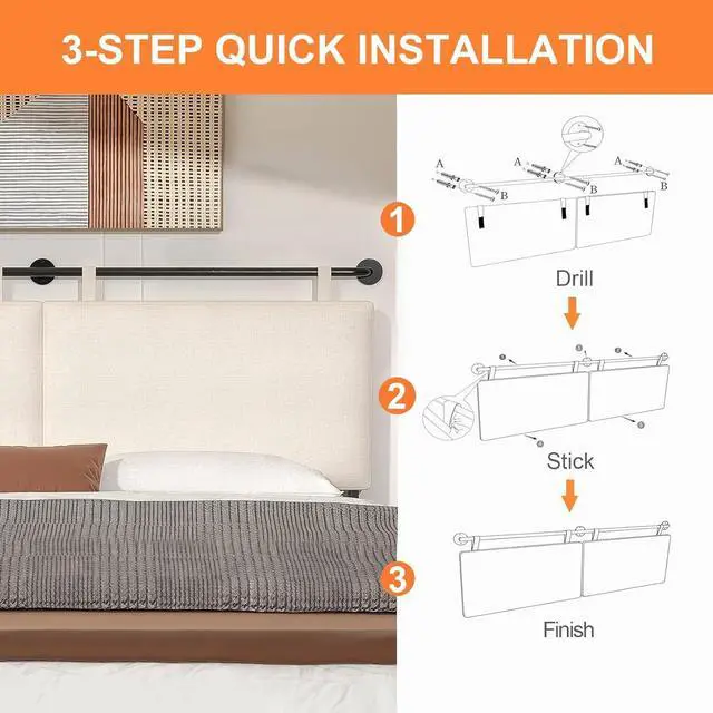 Alt view image 2 of 7 - King Headboard Wall Mounted Headboard King for Bed with Linen Upholstery and Button Tufted Hanging Headboard for Bedroom hanksgiving Day, Christmas for Family(Beige, King)