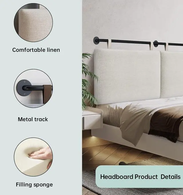 Alt view image 6 of 7 - King Headboard Wall Mounted Headboard King for Bed with Linen Upholstery and Button Tufted Hanging Headboard for Bedroom hanksgiving Day, Christmas for Family(Beige, King)