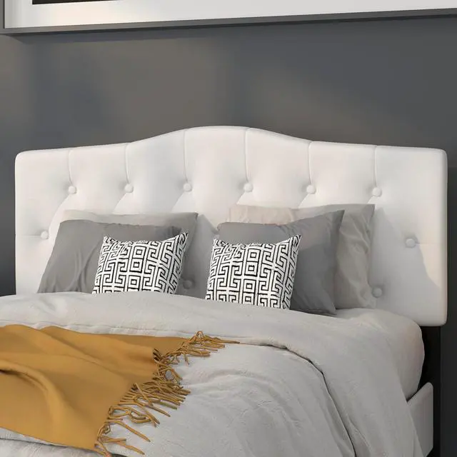 Main image of Flash Furniture Cambridge Tufted Upholstered Headboard for Full Size Bed, Contemporary Fabric Tufted Headboard with Adjustable Height, White