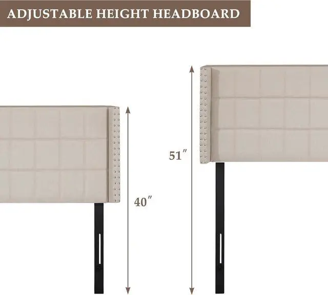 Alt view image 2 of 7 - VECELO Linen Upholstered Headboard for King Size Bed, Tufted Nailhead & Double Wingback for Bedroom, 6 Adjustable Position from 40" to 49.8",Beige