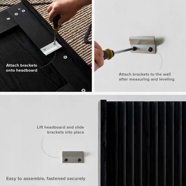 Alt view image 4 of 7 - mopio Brooklyn 80.8" Headboard Only, Wood Headboard, Modern Farmhouse, Boho, Wall Mount, Fluted Panel, Wingback Design (Black Oak, King)