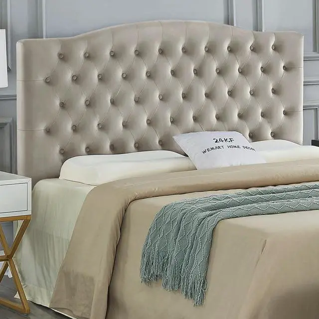 Main image of 24KF Velvet Upholstered Tufted Button Queen Headboard and Comfortable Fashional Padded Queen/Full Size headboard,Taupe