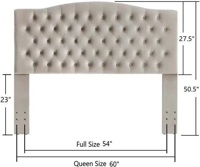 Alt view image 2 of 6 - 24KF Velvet Upholstered Tufted Button Queen Headboard and Comfortable Fashional Padded Queen/Full Size headboard,Taupe
