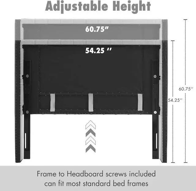 Alt view image 6 of 7 - Madison Park Queen Button Tufted Headboard, Adjustable Upholstered Transitional Wingback Headboard, Nailhead Trim, Wooden Frame, Black Metal Legs, Flush Flat Back, Vintage Bedroom Décor Amelia - Grey