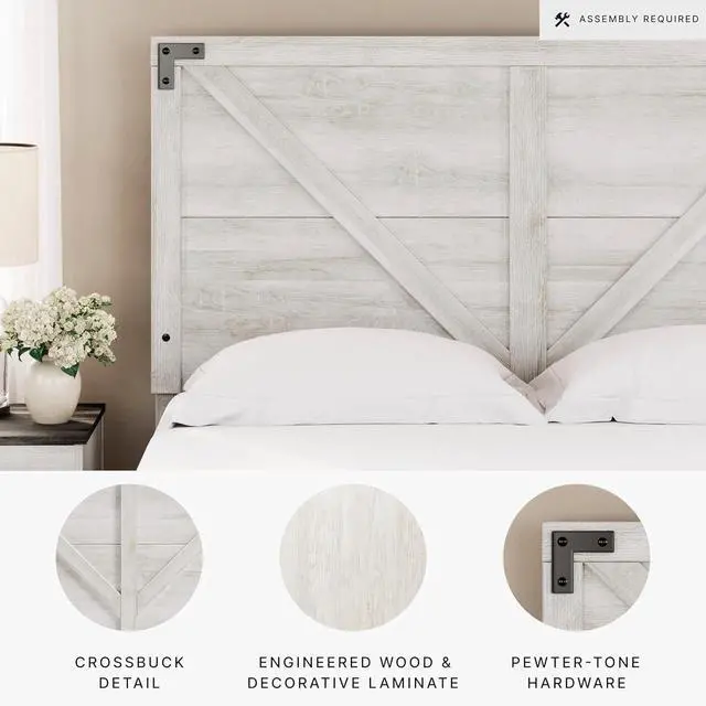 Alt view image 4 of 6 - Signature Design by Ashley Shawburn Modern Farmhouse Headboard, Queen, Whitewash