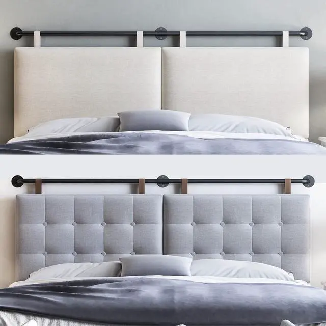 Alt view image 5 of 5 - HouseMila Headboard for King Size Bed, Wall Mounted Headboard with Fine Linen Upholstery and Button Tufting, Adjustable Heigh Headboard for Bedroom (Beige, King)