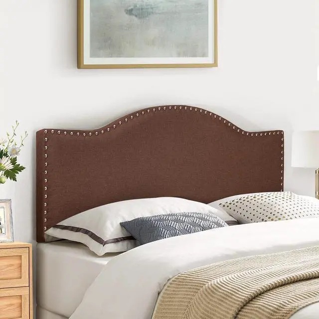 Alt view image 2 of 7 - Naomi Home Catalina Full headboard only, Height Adjustable Full Size Bed Headboard, Nailhead Tufted Headboard with 12 Positions, Metal Legs, Wall/Bed Mount, Linen Fabric headboard Full, Espresso